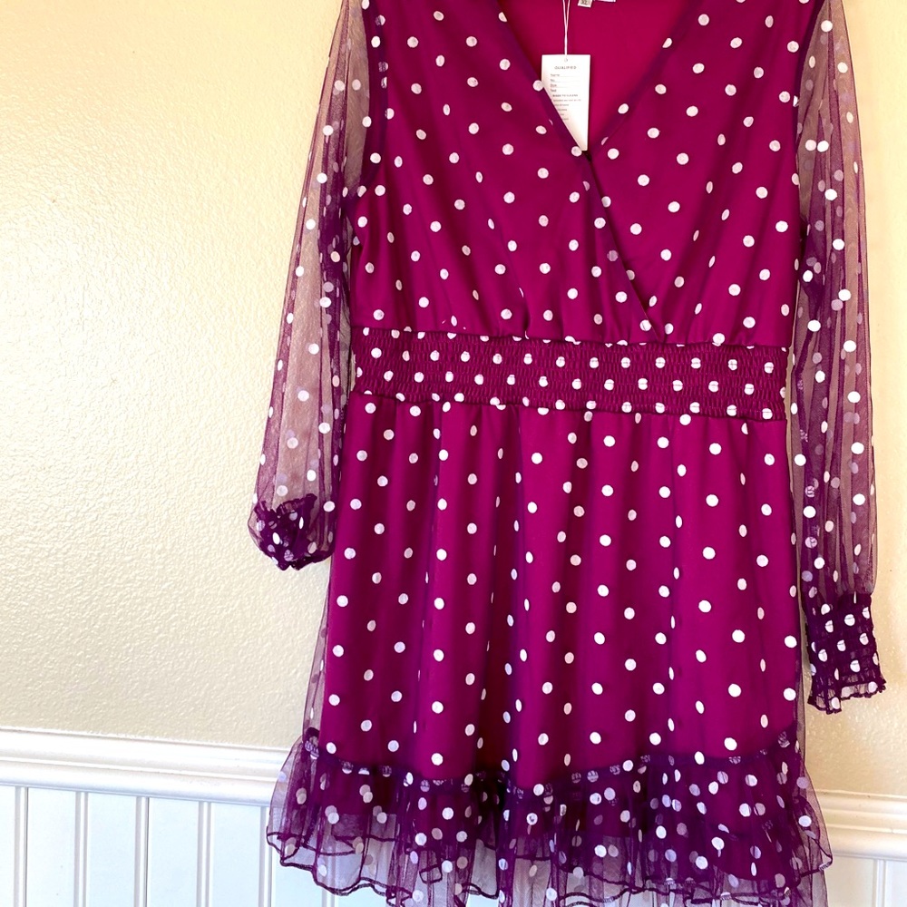 AOOKSMERY purple polka dot ruffle midi dress